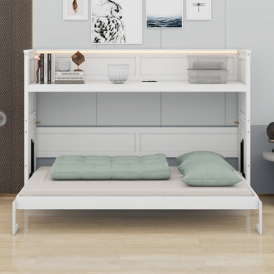 Murphy Bed With Desk,LED Light And USB Charging Station