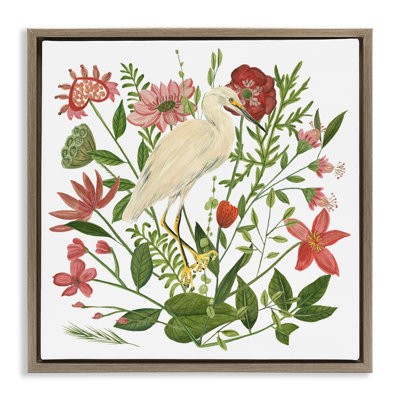 "Nautical Flowers & Egret", art mural encadré flottant par Melissa Wang