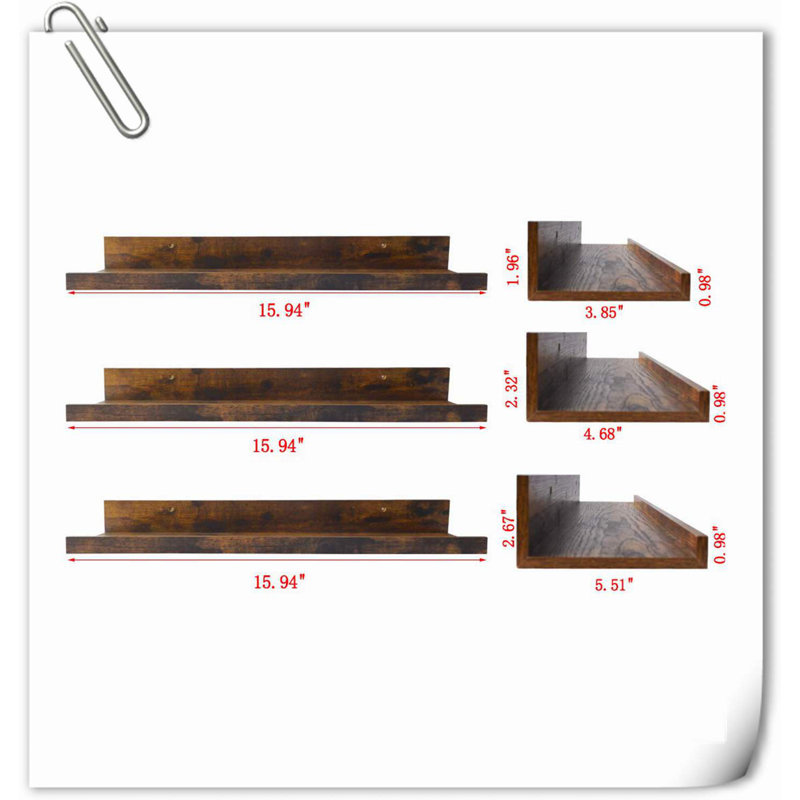 Chakera 3 Piece Wood Floating Shelf, Rustic Brown
