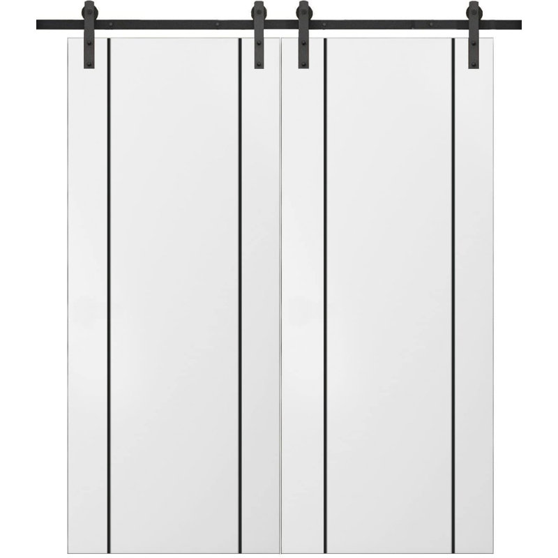 Porte de grange en bois massif massif, Satin blanc, 84 po x 84 po