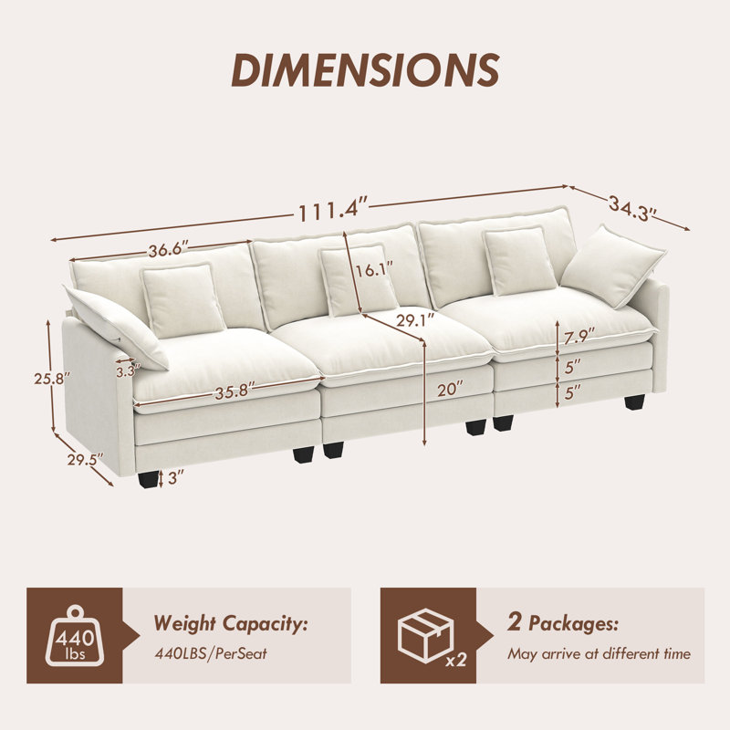 George 111.5" Chenille Modular Sectional Sofa, Beige
