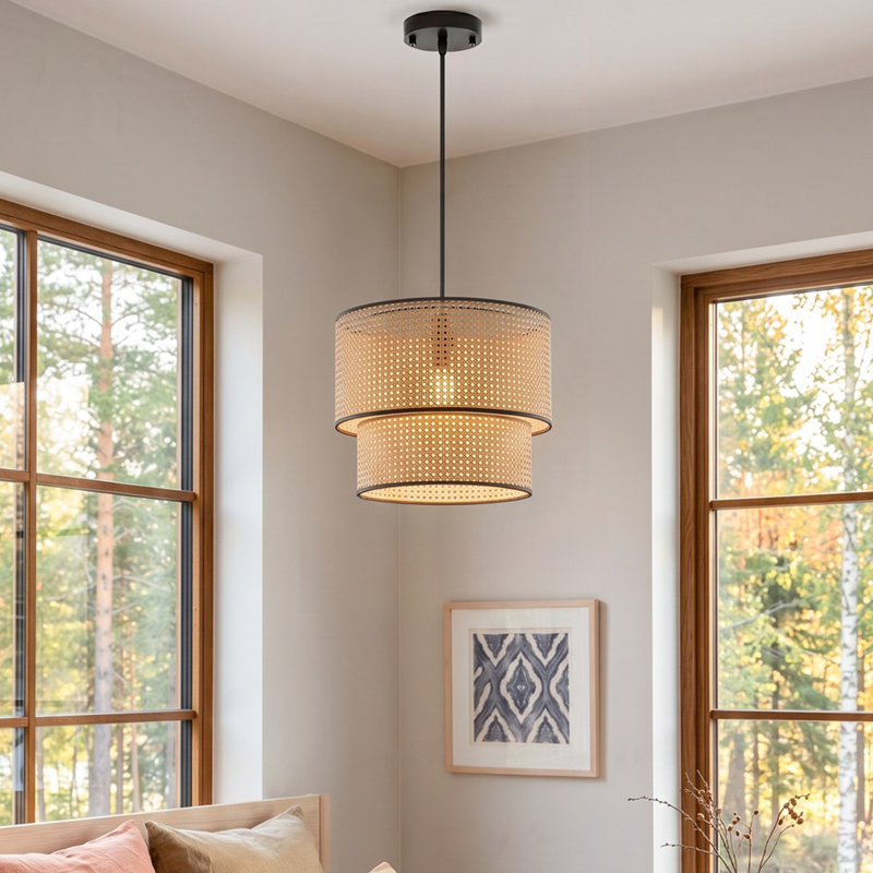 - Light Pendant, Beech Wood Colour, Rattan, 50