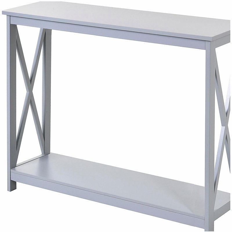 Présentoir à deux niveaux, table basse d'appoint avec tablette de rangement en forme de X, idéale pour les entrées, les salons et les couloirs, gris