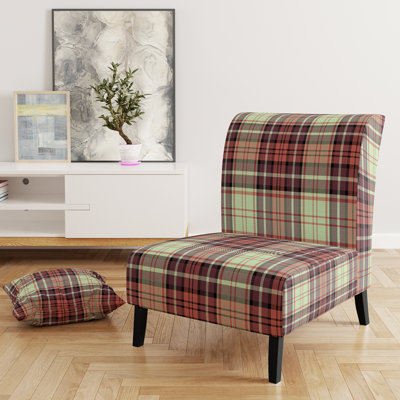 Green And Orange Checked Tartan - Upholstered Patterned Accent Slipper Chair