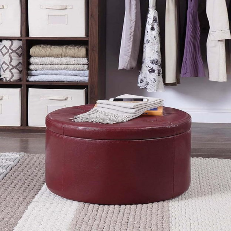 Designs4comfort Round Shoe Ottoman, Burgundy