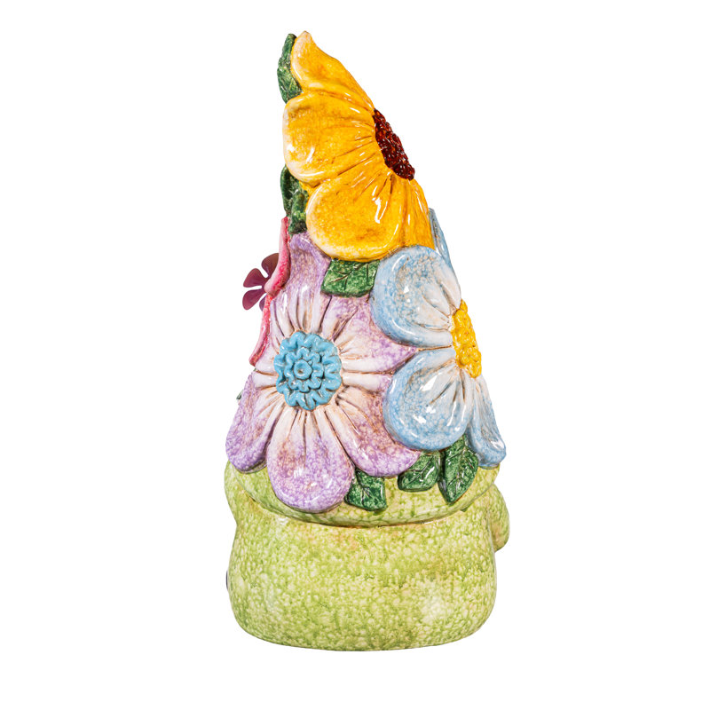 Statue de jardin floral en céramique gnome, 12 po