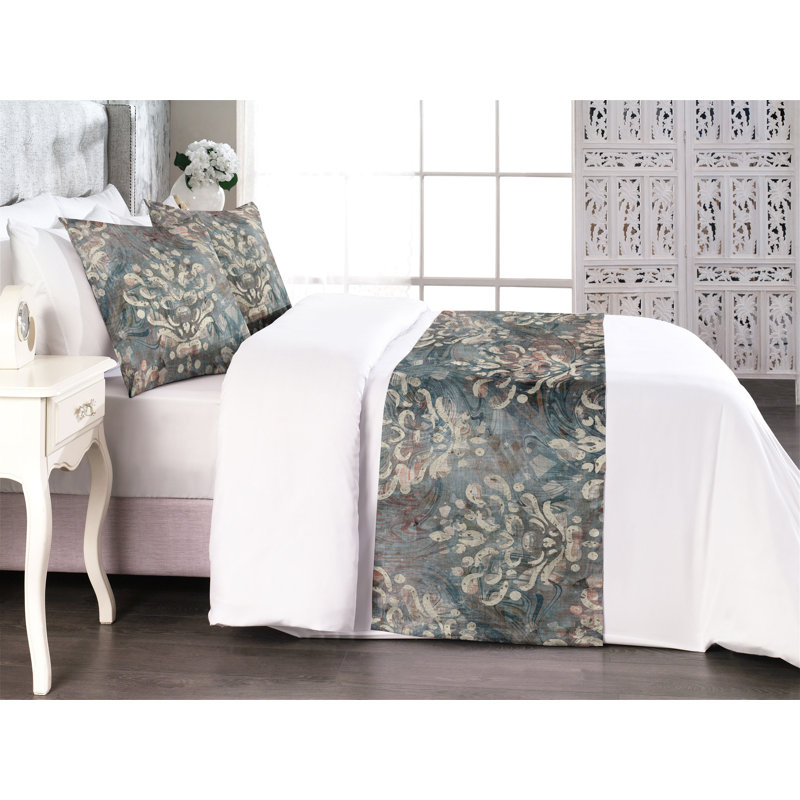 Ensemble de chemin de lit Ambesonne Damask Victorian Swirly Leaf, Très grand lit