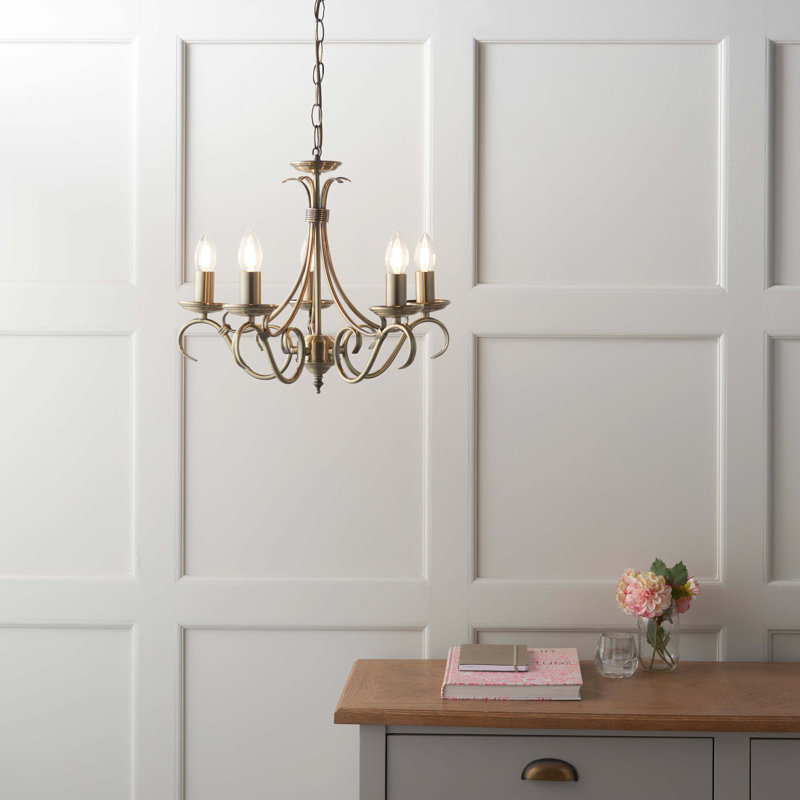 Barney 5 - Light Candle Style Chandelier, Antique Brass
