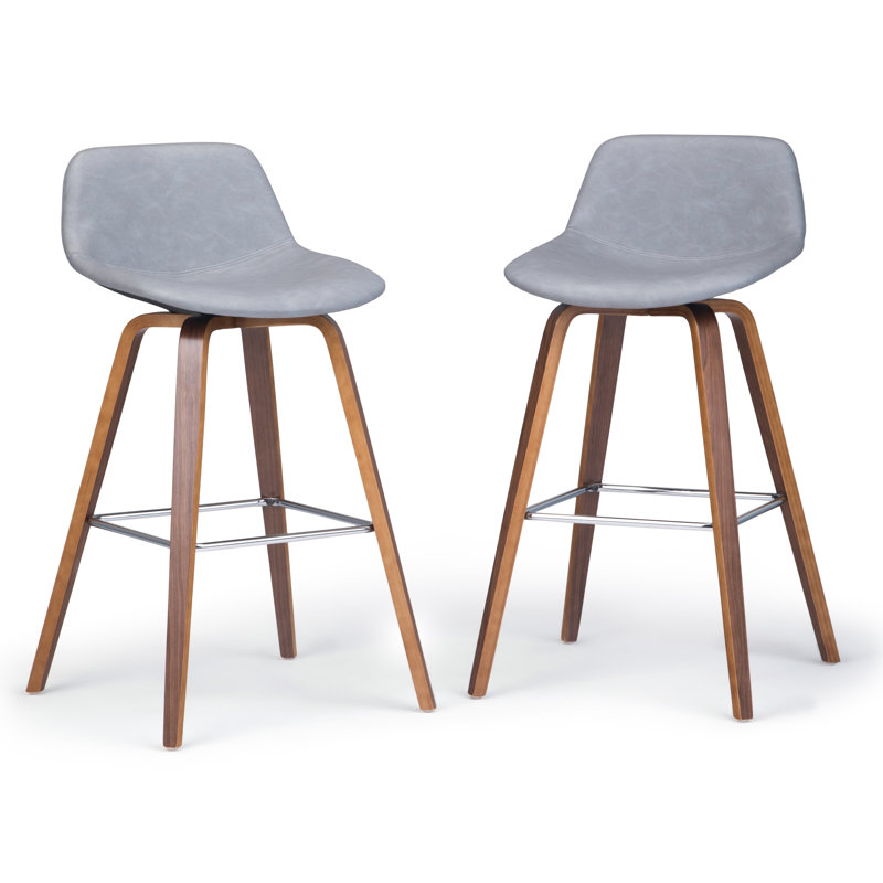 Randolph Upholstered Bentwood Mid-Century Modern Bar & Counter Stool with Chrome Footrest (Set of 2)