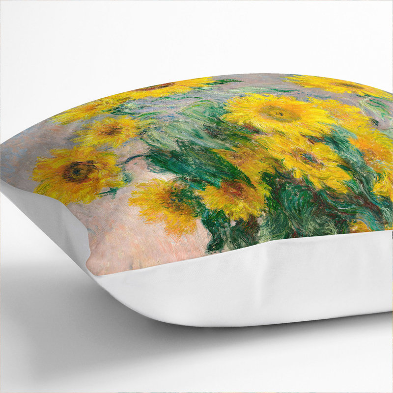 Bouquet Of Sunflowers Square Throw Cushion, 55cm H x 55cm W x 20cm D, White
