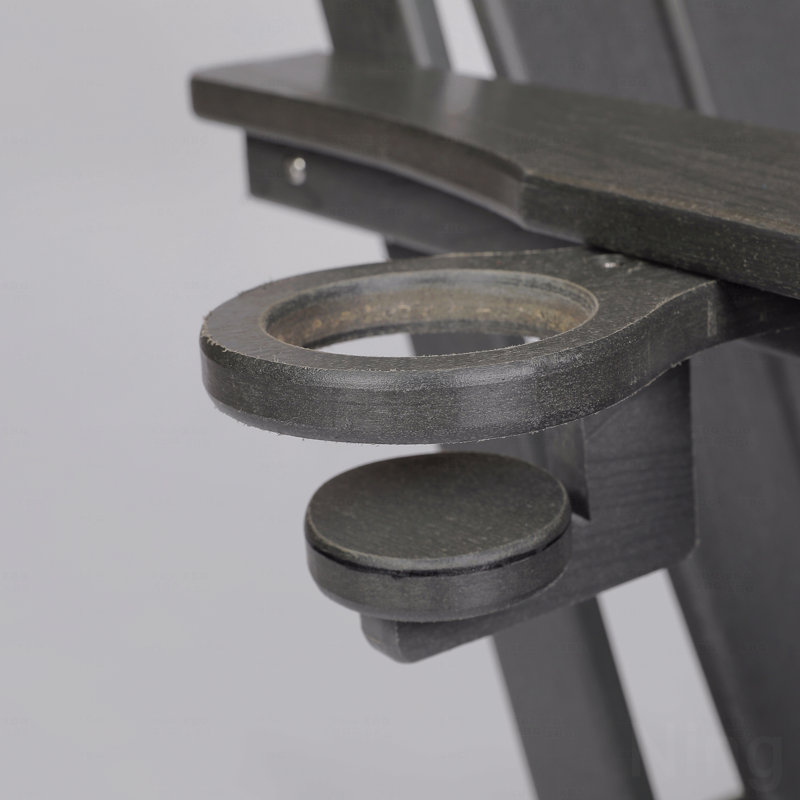 Chaise Adirondack d'extérieur, pliable avec porte-gobelet double, matériau composite avec texture de bois, Gris