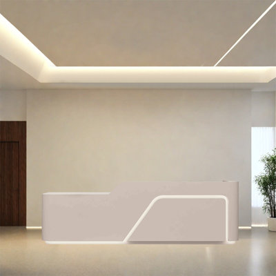 110.23-Inch Beige Multi-Functional Front Desk, Computer Desk, Writing Desk with Locking Drawer, No Assembly Required