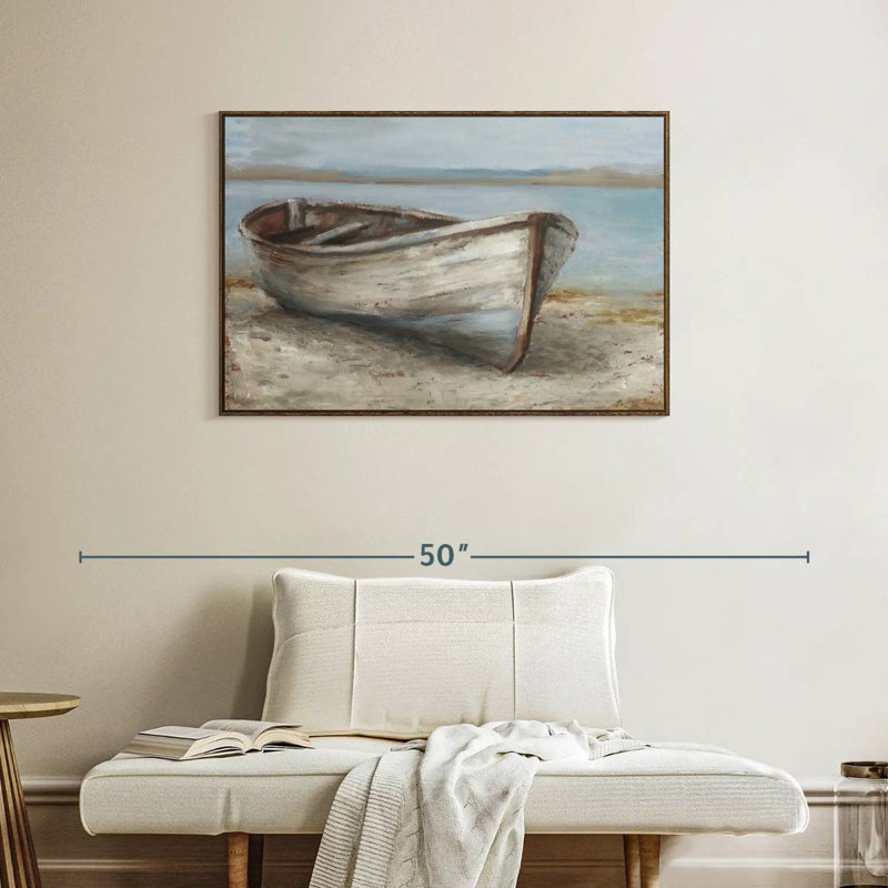 Bateau blanchi à la chaux I, 37 po x 25 po, Cadre flottant noyer