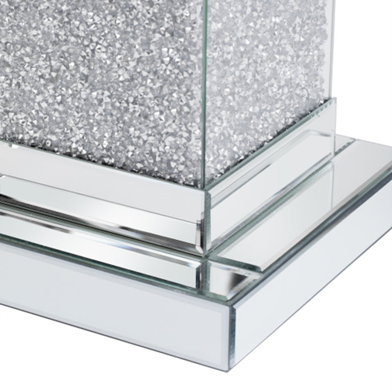 11.8'' Silver Square Mirrored End Table With LED Lights & Crushed Diamond For Living Room (No Assembly Required)