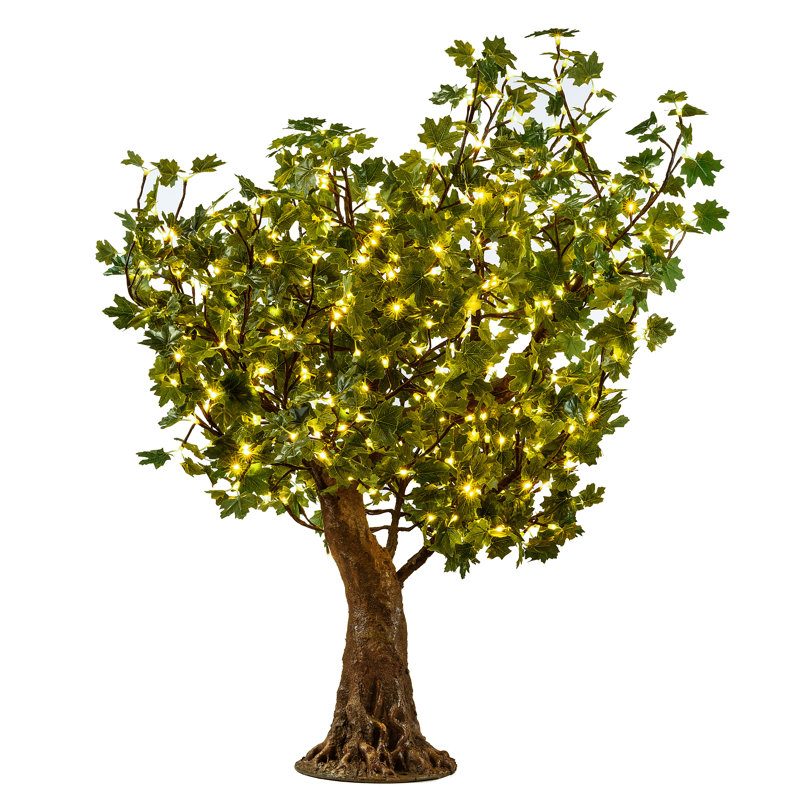 Érable 5 pieds, feuilles vertes, lumières DEL blanc chaud, Vert