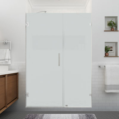 Nautis XL 58.25 in. to 59.25 in. W x 80"" H Hinged Frameless Shower Door w/Ultra-Bright Frosted Glass -  Aston, SDR985FRUW-SS-593580