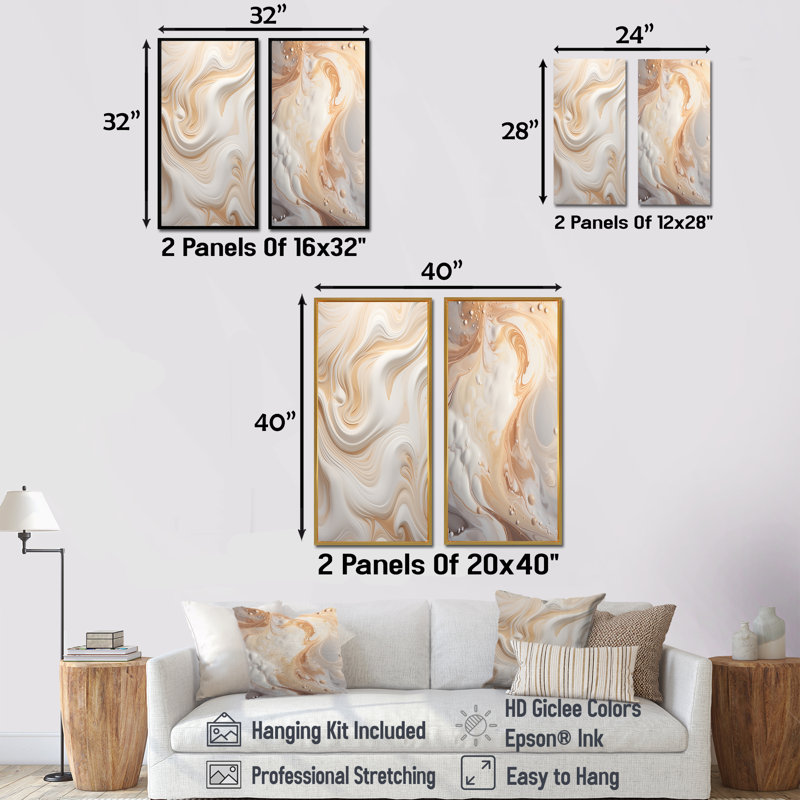 Abstrait blanc laiteux - ensemble de 2 reproductions d'art sur toile, Toile tendue, H 40 po x l 41 po