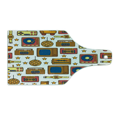 Ambesonne Vintage Tempered Glass Cutting Board 90s Theme Retro Fun Items Mustard