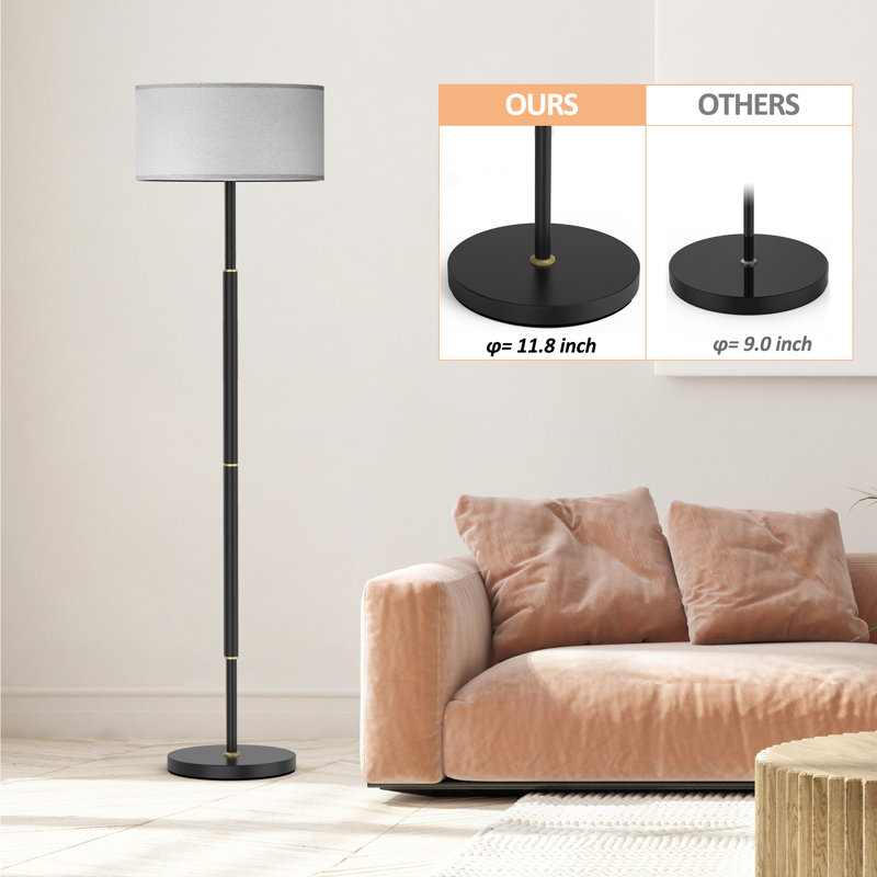 Lampe sur pied traditionnelle Agripina 63 avec télécommande et ampoule incluse, Noir mat, Beige