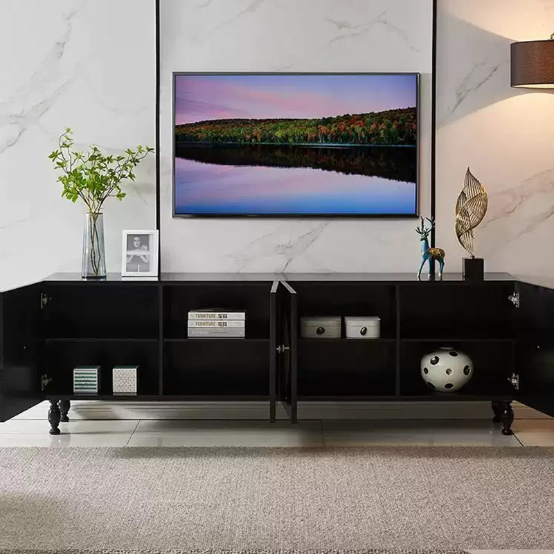 Meuble télé de style rétro avec rangement spacieux, 94.48"