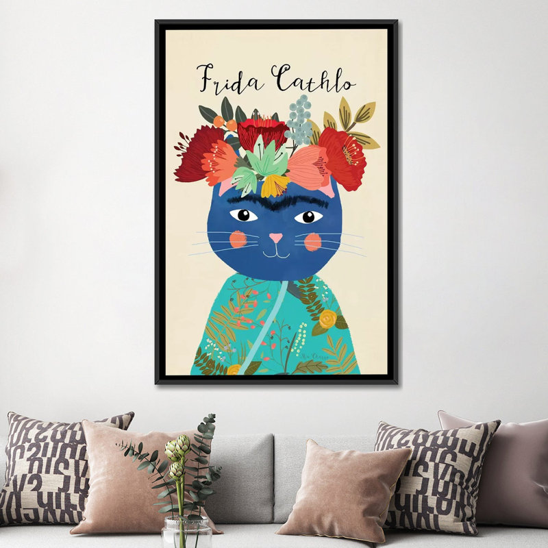 « frida cathlo », reproduction sur toile, H 26 po x l 18 po x P 1,5 po, Toile avec cadre noir, Pas de tapis
