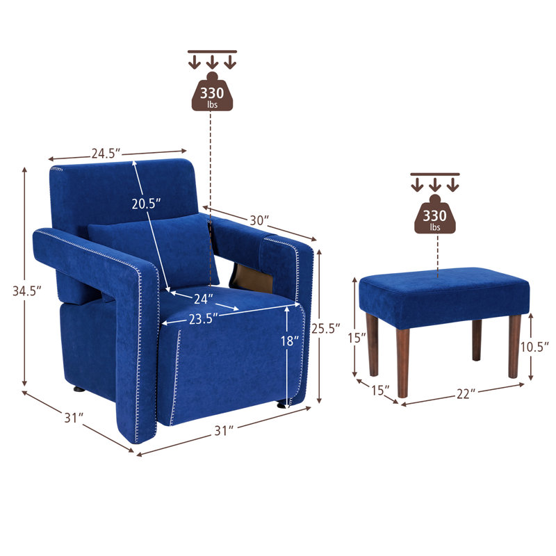 Aidenjohn Upholstered Armchair with Ottoman, Deep Sapphire Blue Berber Fleece