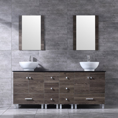 72.4'' Double Bathroom Vanity with Glass Top