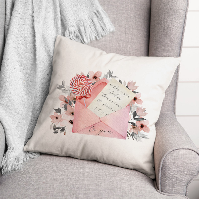  Housse et insert de coussin carré Watercolor Flowers and Love, 16 po x 16 po