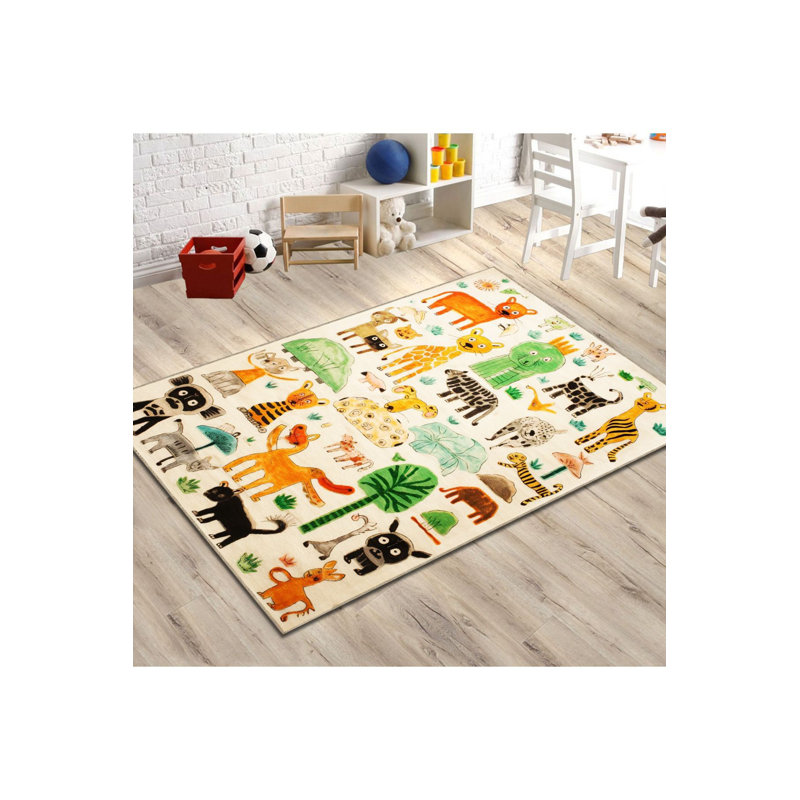 Tapis lavable à motif d'arbres mixtes, motif lavable, pour enfants, collection Dido, Rectangle 3 pi 3 po x 4 pi 11 po