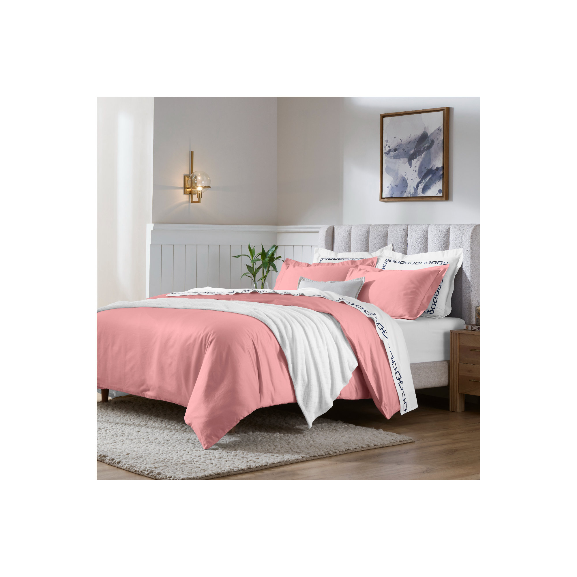 Cotton Duvet Cover Set, King/California King Duvet Cover + 2 King Shams, Blush