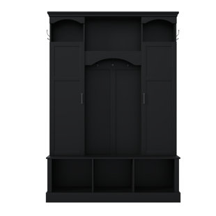 Modern 71'' Hall Tree with Bench and Shoe Storage, Classic Arched Farmhouse Entryway Organizer with 7 Hooks & Adjustable Shelves