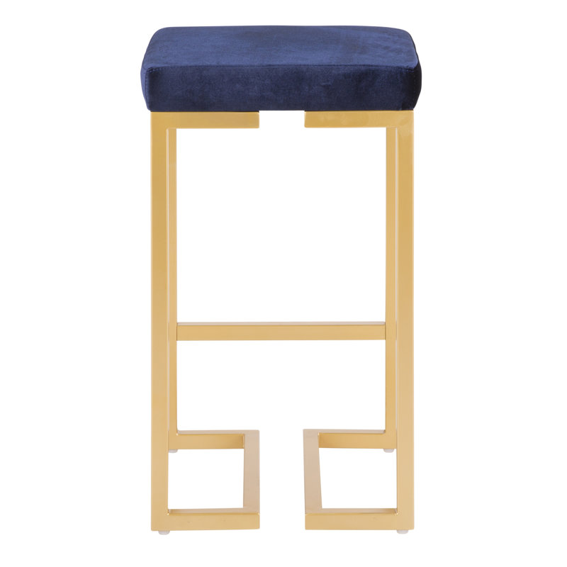 Tabouret de bar contemporain de 66 cm (26 po) avec structure dorée et siège en velours bleu - Paquet de 2