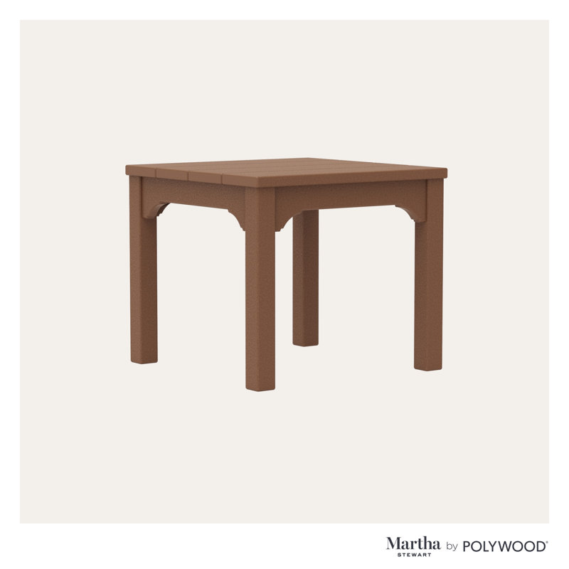 Chinoiserie Square Plastic Outdoor Side Table, Light Brown