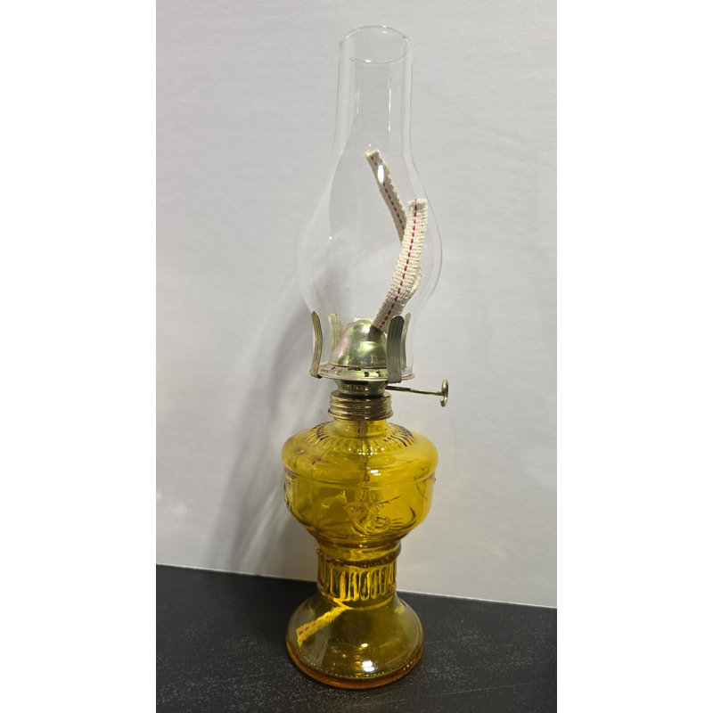 Lampe à huile en verre jaune/doré de 13 pouces avec 2 mèches