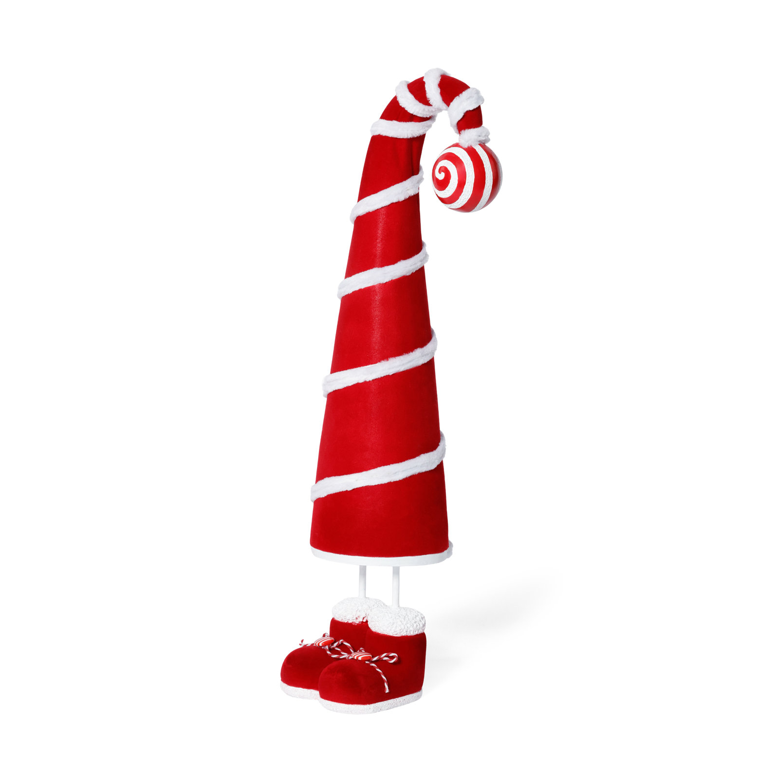 Whimsical Candy Cane Hat Christmas Figurine, 19" H x 4" W x 4" D