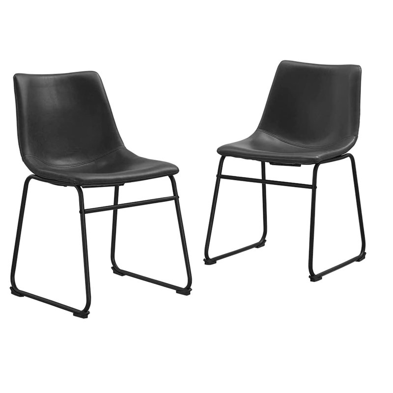 Set of 2 Black Faux Leather Upholstered Dining Chairs with Metal Legs