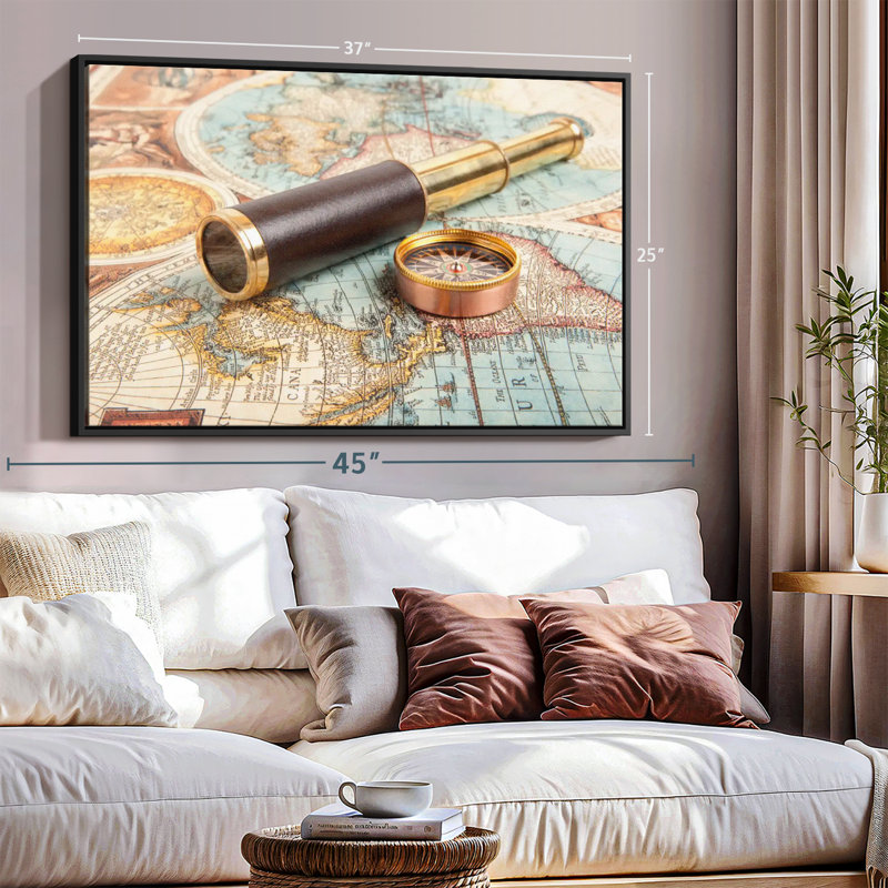 " Spyglass And Compass Canvas Print ", 25" H x 37" W