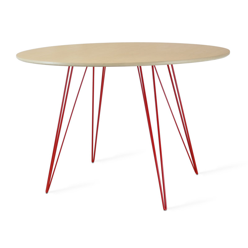 Williams Oval Metal Base Dining Table, Red, 30" H x 54" L x 46" W, Natural