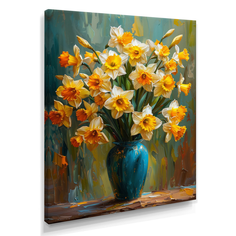 «Yellow Orange Vibrant Symphony Daffodils - Daffodils», reproduction d'art murale, H 12 po x l 20 po, Toile tendue