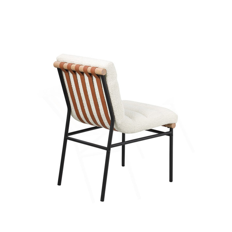 Ensemble de 2 chaises de salle à manger en tissu blanc avec pieds en fer noir, White, Blanc