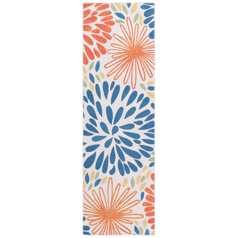 Amalea Performance Machine Washable Floral Rug, Runner 2'6" x 8'