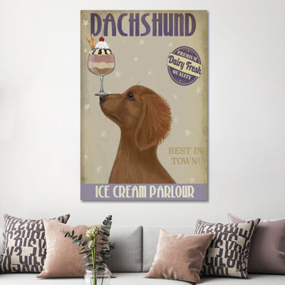 Dachshund, Gold, Ice Cream by Fab Funky - Wrapped Canvas Print
