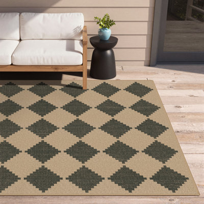 Ainsley Checkered Indoor/Outdoor Rug, 2x6 Runner Rug Machine Washable Non Slip Woven Plaid Carpet
