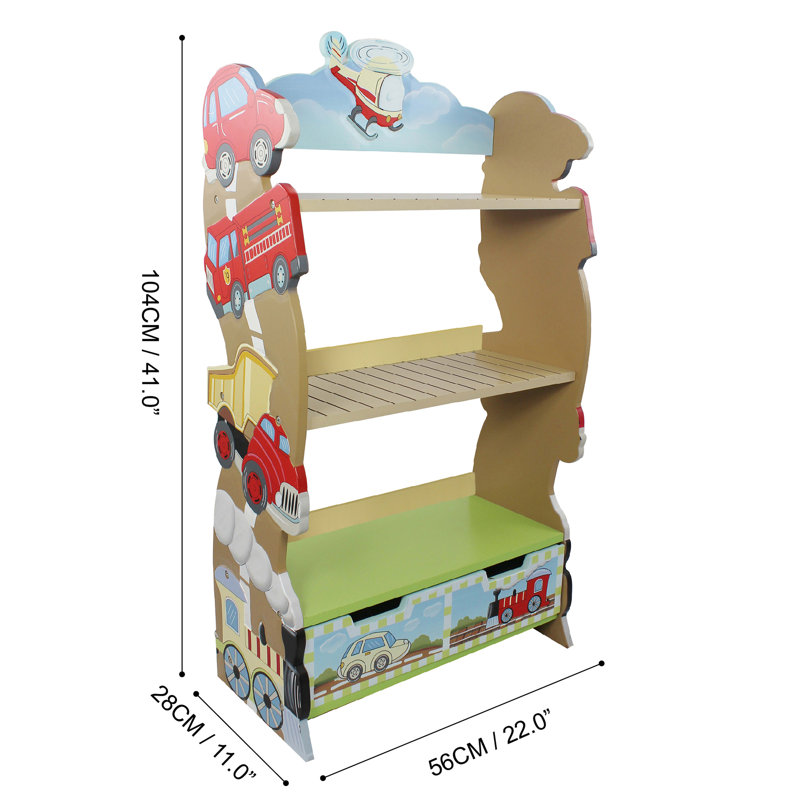 Colorful Transportation Theme Kids Wooden Bookshelf with Drawer