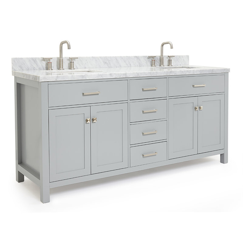 Abbate 72" Double Bathroom Vanity with Carrara White Marble Top, Gray