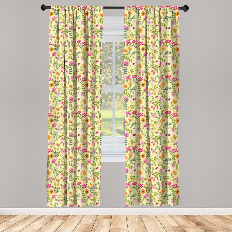 Spring Floral Semi-Sheer Rod Pocket Curtain Panels, 28" x 95"