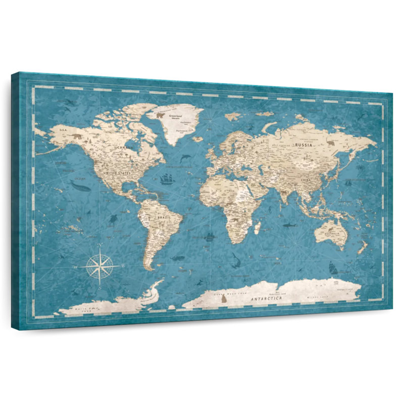 Push Pin World Milstead - Blue, 8" H x 12" W