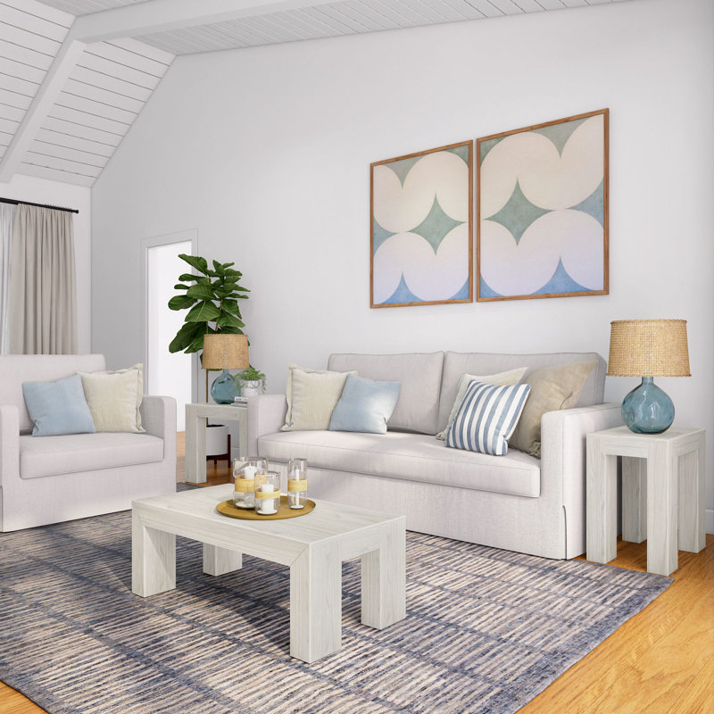 Candon Solid Wood Single Coffee Table, 15" H x 40.25" L x 20.25" W, White Sand Wirebrush
