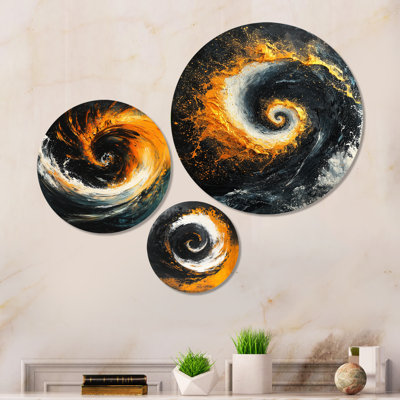Yellow And Black Auroras Fractal Edge I – Geometric 3 Piece Metal Wall Decor
