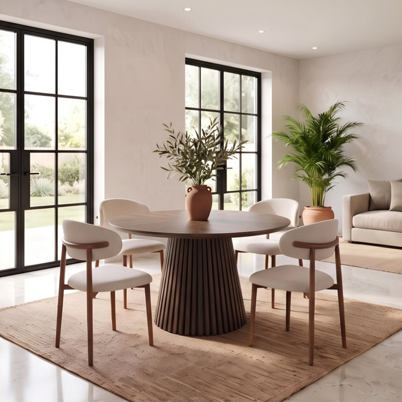 Ensemble de table de salle à manger ronde de 47 pouces avec 4 chaises rembourrées en chenille, Walnut, Noyer